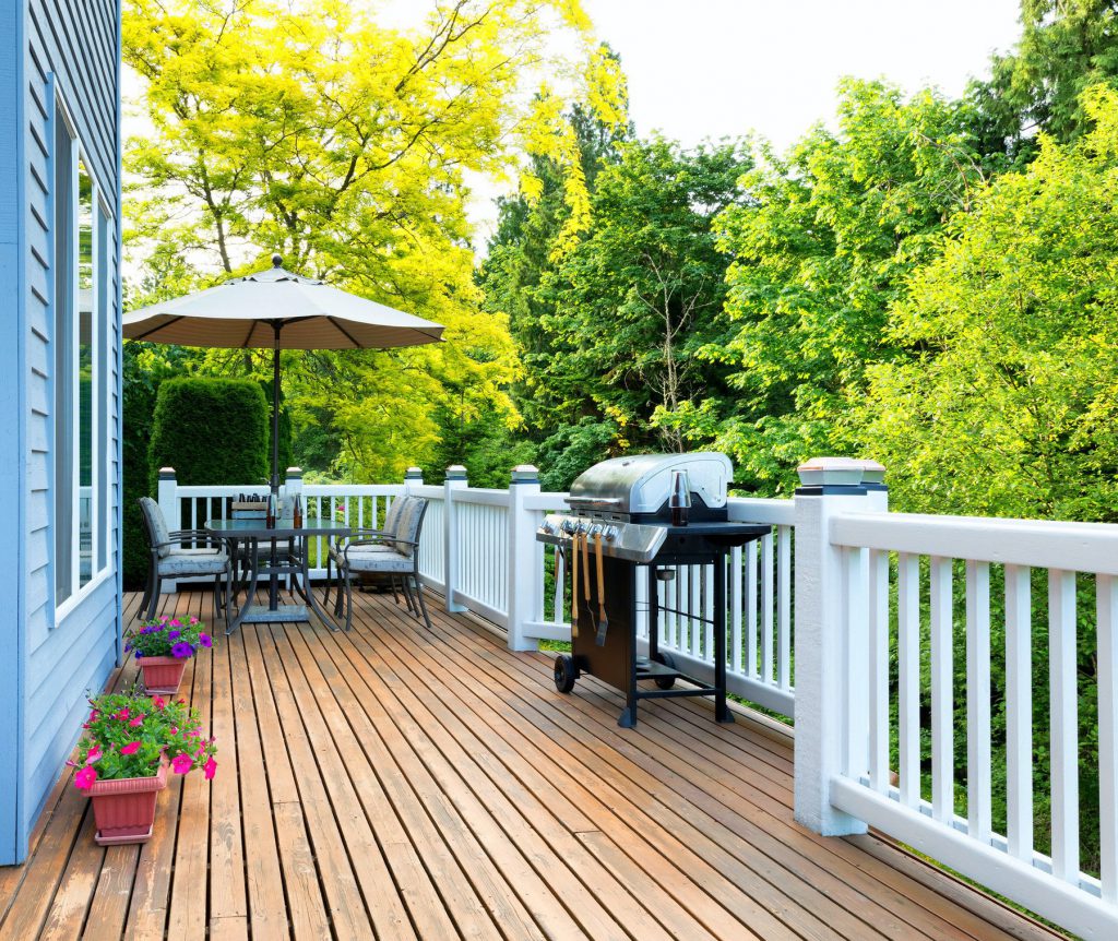 A wood deck drying before stain is applied